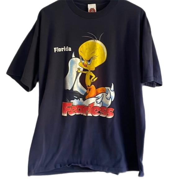 Vintage 90s Looney Tunes Tweety Bird Florida Fearless Graphic Tee - Picture 2 of 10